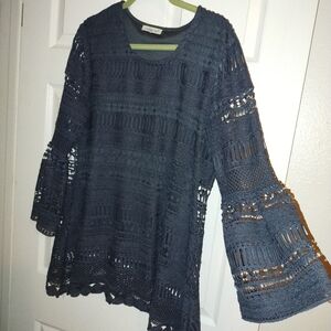 Indigo Soul Dark Blue Crochet Blouse